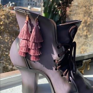 Boho lilac 4 tier tassel earrings